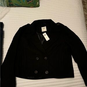 Abercrombie double breasted black coat. Size large. NWT